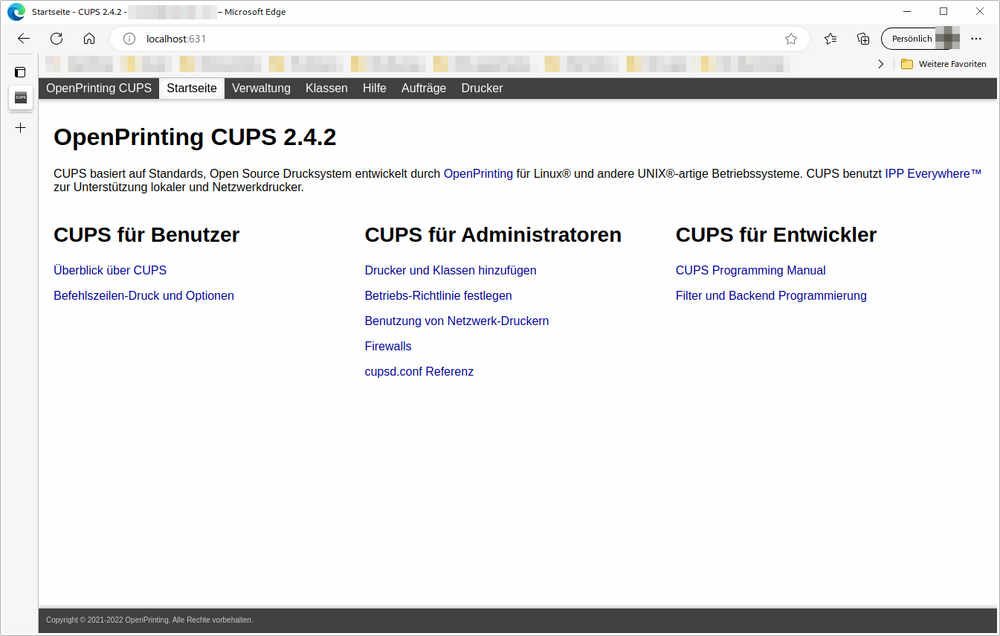 CUPS Administration - Startseite